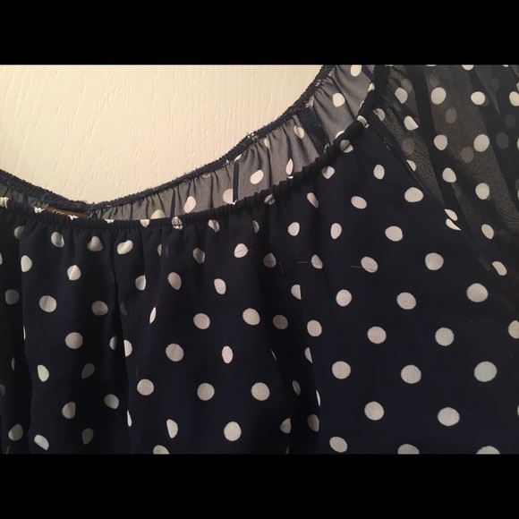 NAVY POLKA DOT SHEER BLOUSE - Picture 5 of 6
